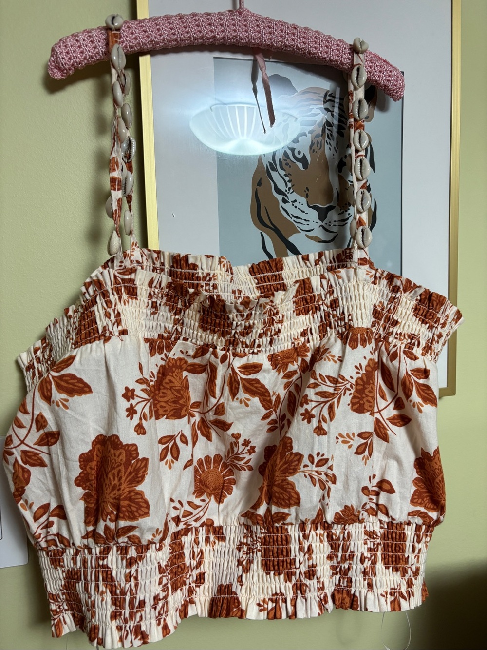 REVOLVE White & Orange Floral Smocked Crop Top